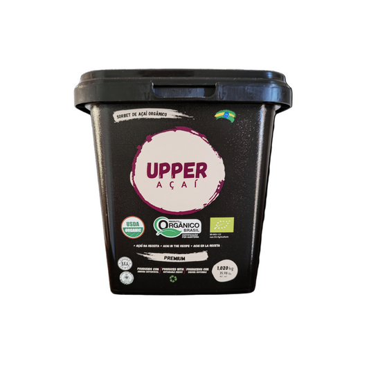 Black container of Upper Acai on a white background